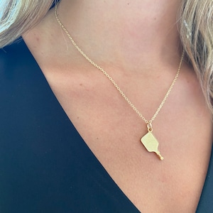 Collar con dije de paleta de pickleball bañado en oro de 14 quilates