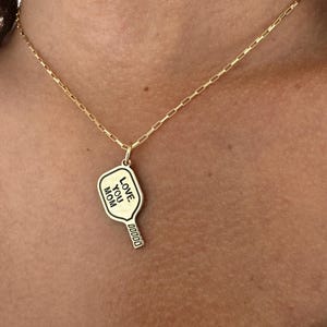 14K Gold filled Pickleball Paddle Charm Necklace. Personalize the paddle, pickleball necklace gift, gold paddle necklace, raquet necklace