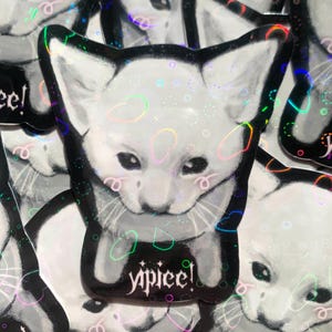 ¡Yuju! Pegatina holográfica de gato de 3 pulgadas / / Lea la descripción / SIN SEGUIMIENTO