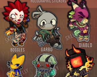Meleeniacs 3” Holographic Stickers: Garbo, Diablo, Boggles, Stocky, Mari-Anna, Matador | No Tracking