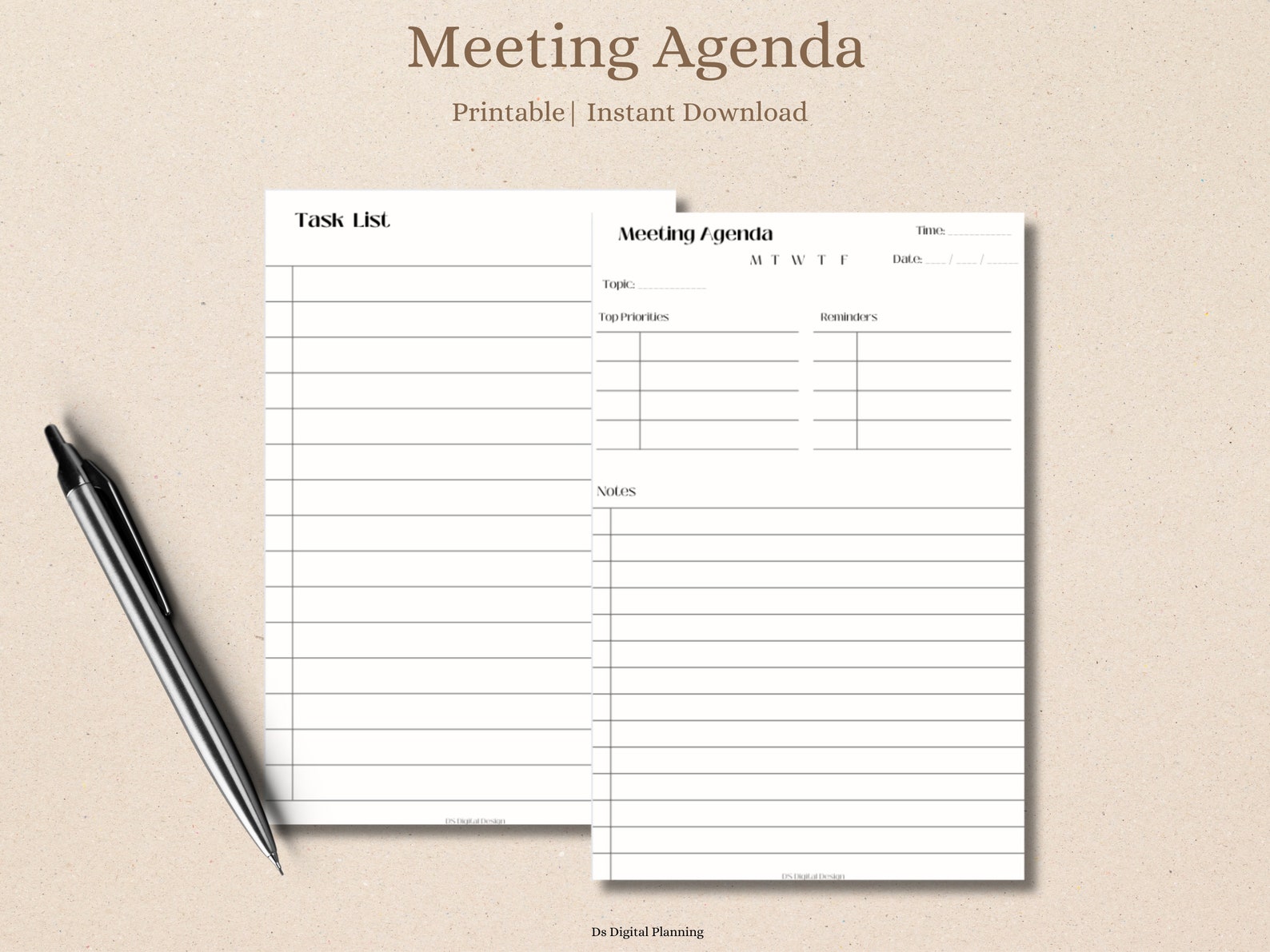 Meeting Notes, Printable Work Organizer, Meeting Agenda Template, Work ...