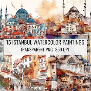 Clipart Istanbul, Turkije, kunst uit het Midden-Oosten, stadsprenten, Turkse kunst. Transparante png-clipartbundel. Commercieel gebruik. Bundel van 15 stuks: