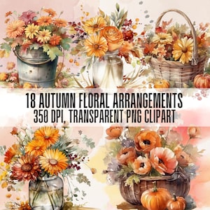 Watercolor Autumn Floral Clipart: Rustic Bouquet PNG Bundle (Commercial Use)