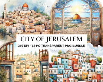Jerusalem City Paintings: Aquarell Clipart, Nahöstliche Kunst (Kommerzielle Nutzung)