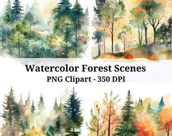 Watercolor Pine Forest Clipart Bundle: Autumn Trees (Digital Download)
