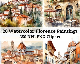 Florence Italy Watercolor Clipart: Travel Illustrations PNG Bundle (Digital Download)