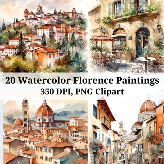 Florence Italy Watercolor Clipart: Travel Illustrations PNG Bundle (Digital Download)