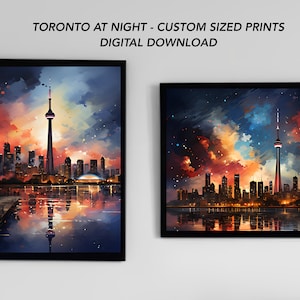 Toronto Poster Print Set of 2 Digital Download Custom Size. Toronto City, CN Tower, Lake Ontario, Night Skies, Stars, night lights. 600 DPI.
