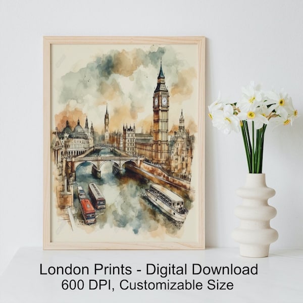 Watercolor London England Prints: Landmark Art (Digital Download)