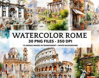 Rom Italien Aquarell Clipart - druckbare italienische Wahrzeichen PNG (digitaler Download)