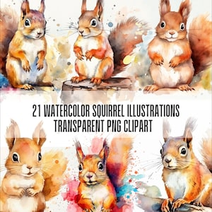 Lot de cliparts écureuils aquarelle. PNG transparent. Clipart à usage commercial. Téléchargement numérique imprimable. Illustration mignonne d'animal de forêt