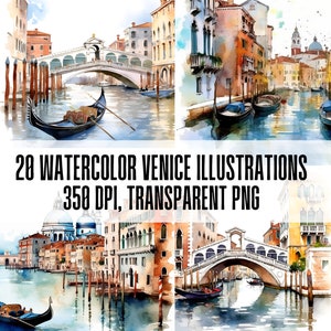 20 Aquarell Venedig Kanäle und Stadtszenen. PNG Clipart Bundle. Kommerzielle Nutzung. Venedig Wandkunst. Venedig Drucke. Venedig Poster.