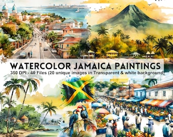 Aquarell Jamaika Clipart Bundle: Tropische PNG Grafiken (kommerzielle Nutzung) (digitaler Download)