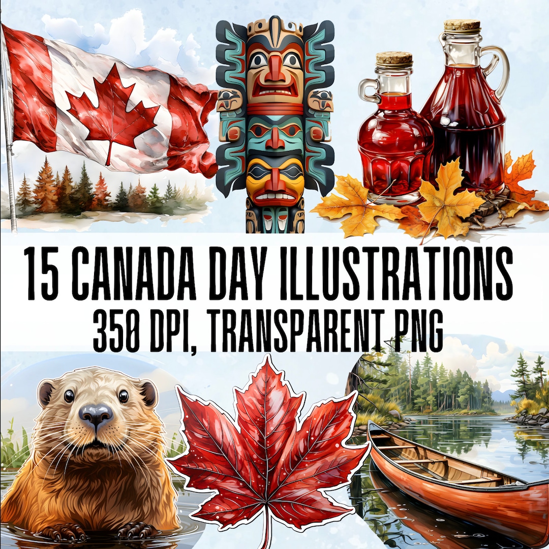 Assorted Canada Day Clipart Illustrations. Canadian Clipart Bundle