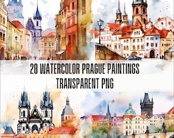 Watercolor Prague Clipart: City Buildings, Castles (PNG Digital Download)