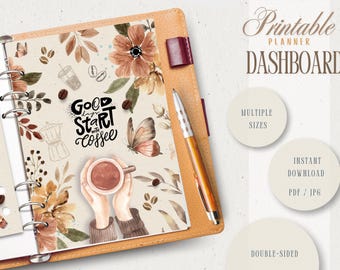 Coffee Planner Dashboard, Printable Planner Cover, Set of 4, Coffee ...