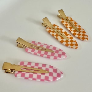2pcs Checkered Pattern No Bend Hair Clips Checkerboard No Crease Hair Clips Duckbill Hair Clips Colorful Bang Hair Salon clip