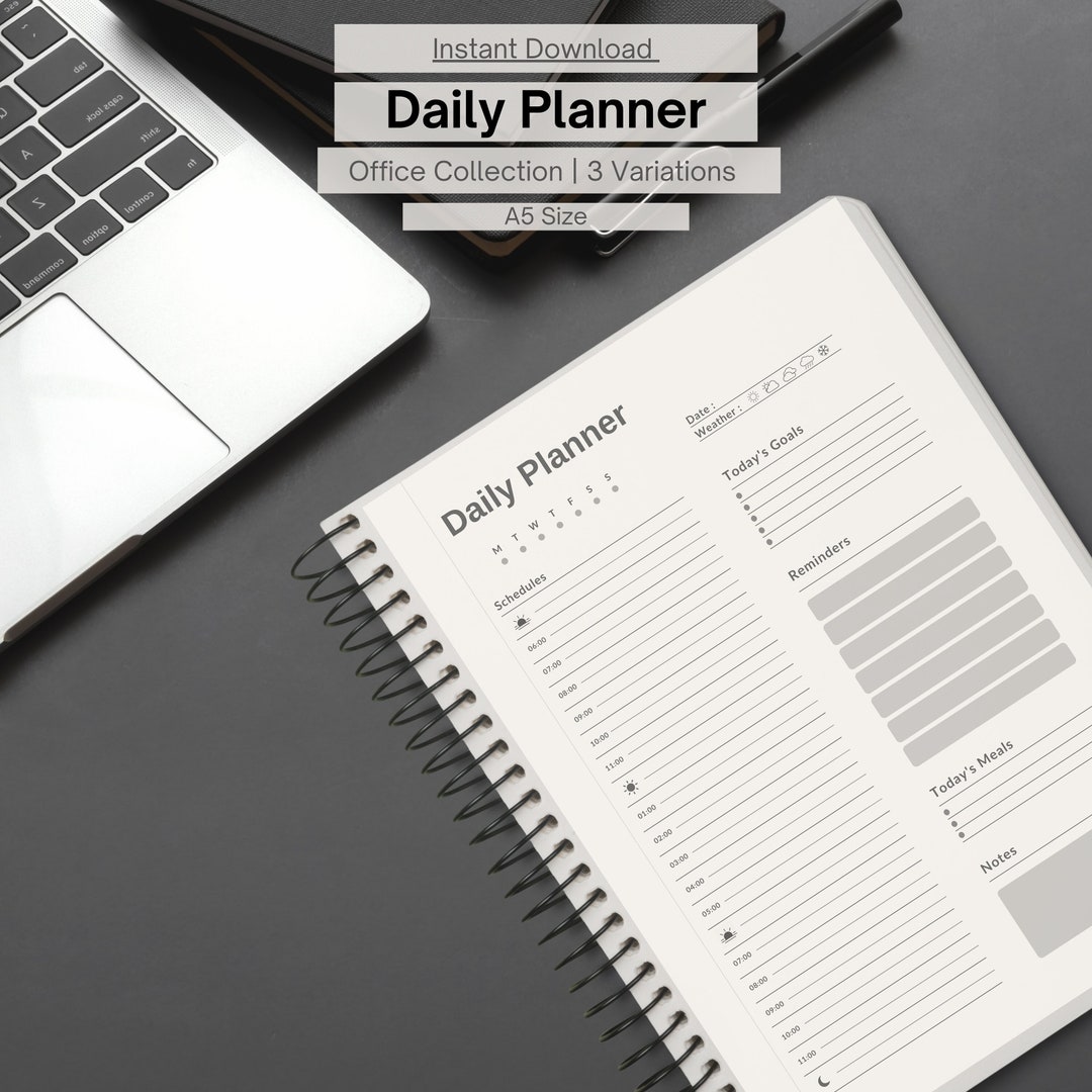 Minimal Black and White Daily Planner Printable Digital - Etsy