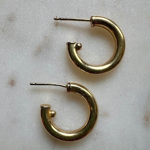 Vintage 14K Gold Hoop Earrings, Solid 14k Hoops, Real Gold Earrings, Gold Hoop Earring pair