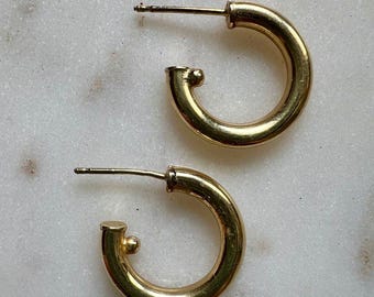 Vintage 14K Gold Hoop Earrings, Solid 14k Hoops, Real Gold Earrings, Gold Hoop Earring pair