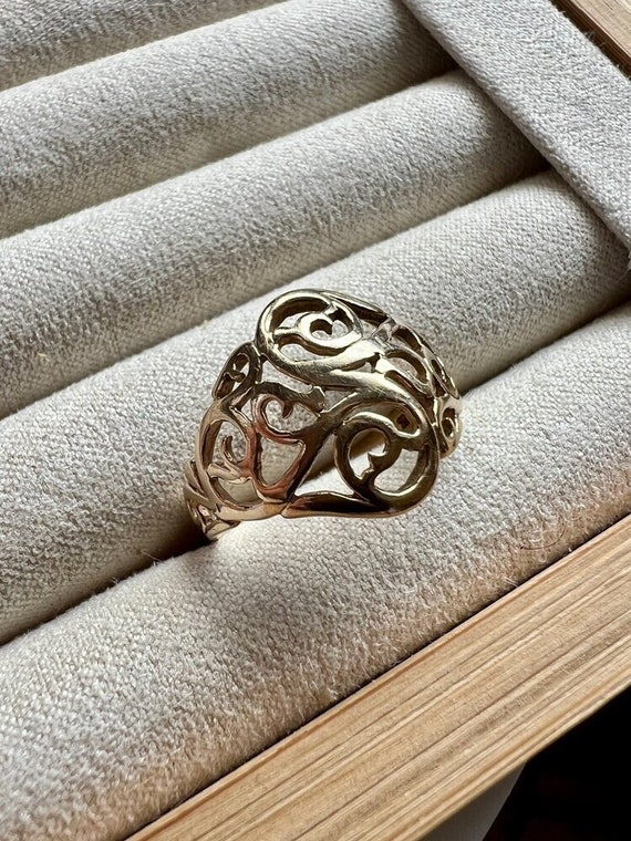 Vintage 10k Filigree Scroll Ring, Solid Gold Vinta