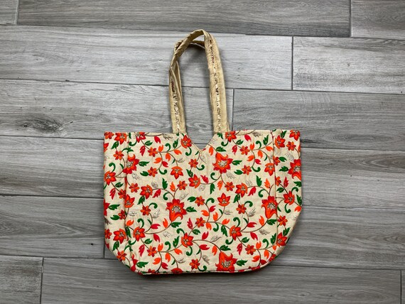 Vintage 70s Floral Embroidered Shoulder Bag, Hand… - image 1