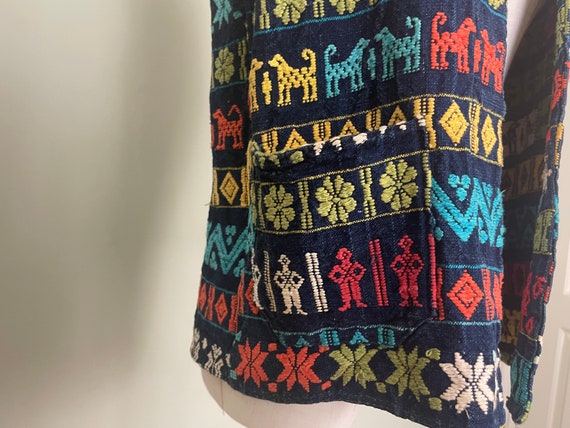 Vintage 1970s Denim Vest, Rainbow Embroidered Gua… - image 4
