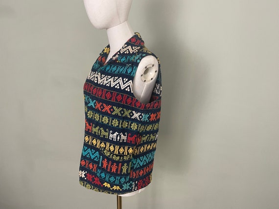Vintage 1970s Denim Vest, Rainbow Embroidered Gua… - image 5