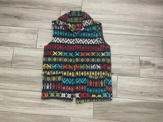 Vintage 1970s Denim Vest, Rainbow Embroidered Gua… - image 9