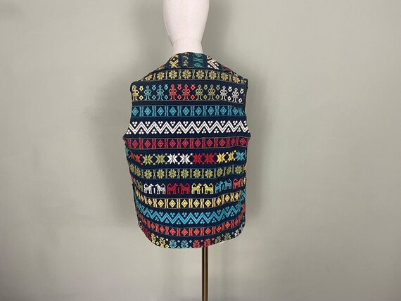 Vintage 1970s Denim Vest, Rainbow Embroidered Gua… - image 6