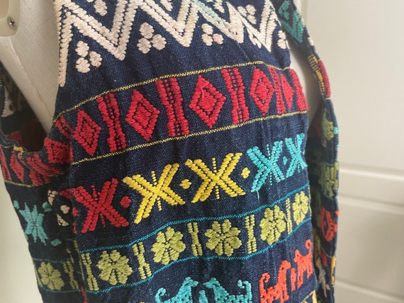 Vintage 1970s Denim Vest, Rainbow Embroidered Gua… - image 3