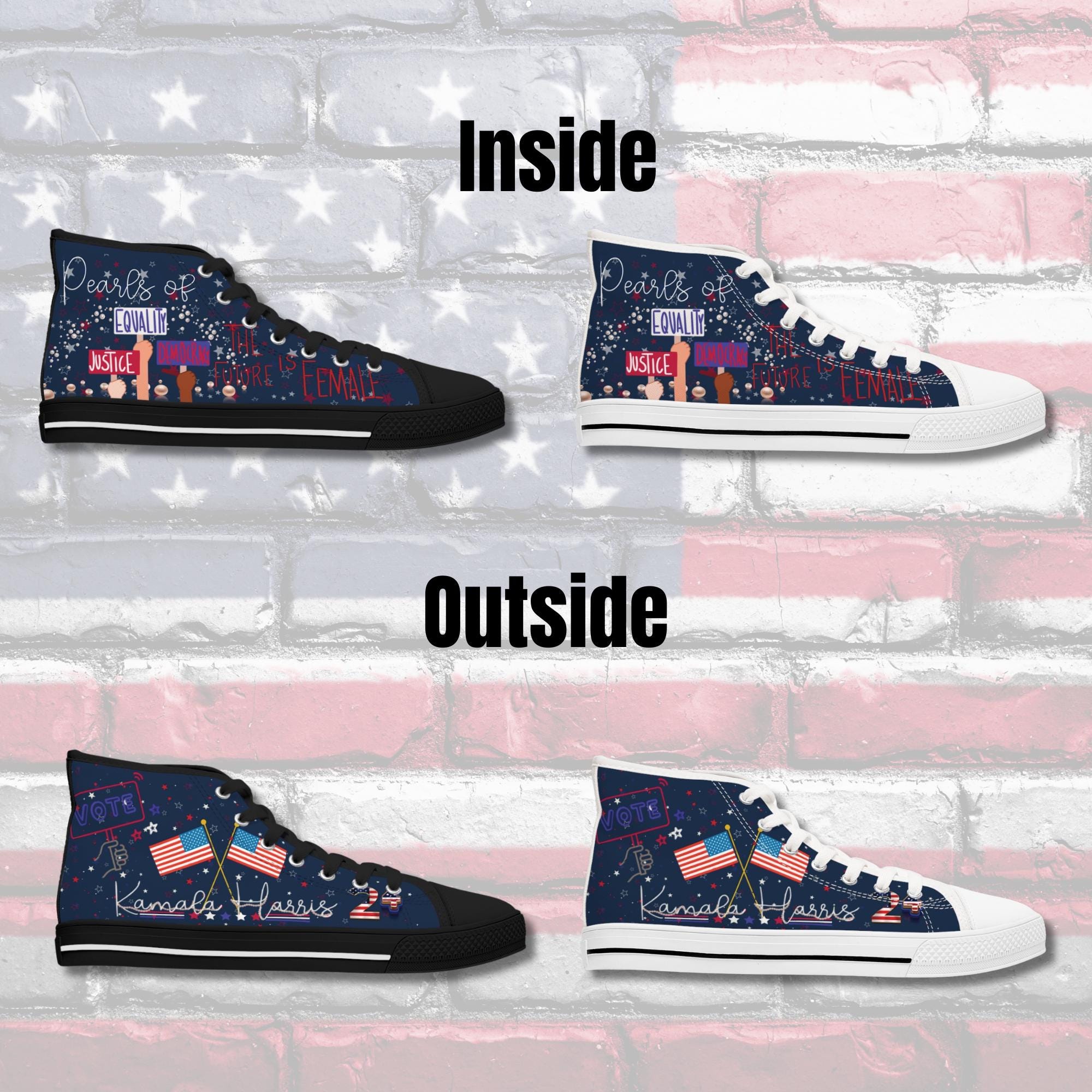 Kamala Harris Im Walking With HER Womens High Top Sneakers Pearls of Justice Equality and Democracy Etsy