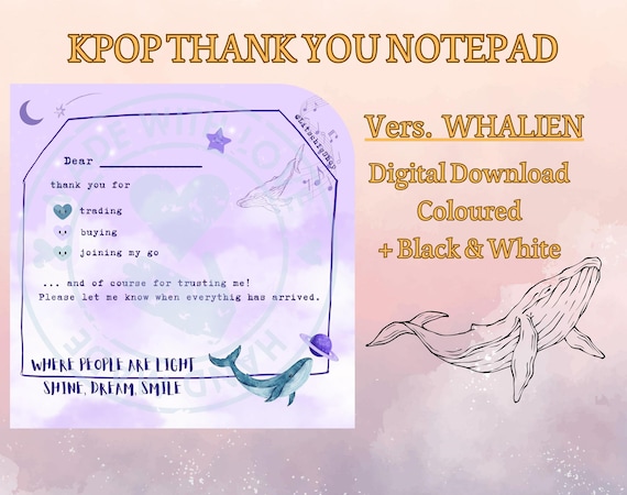 KPOP Thank You Card - Trading Notepad - BTS Whalien Vers