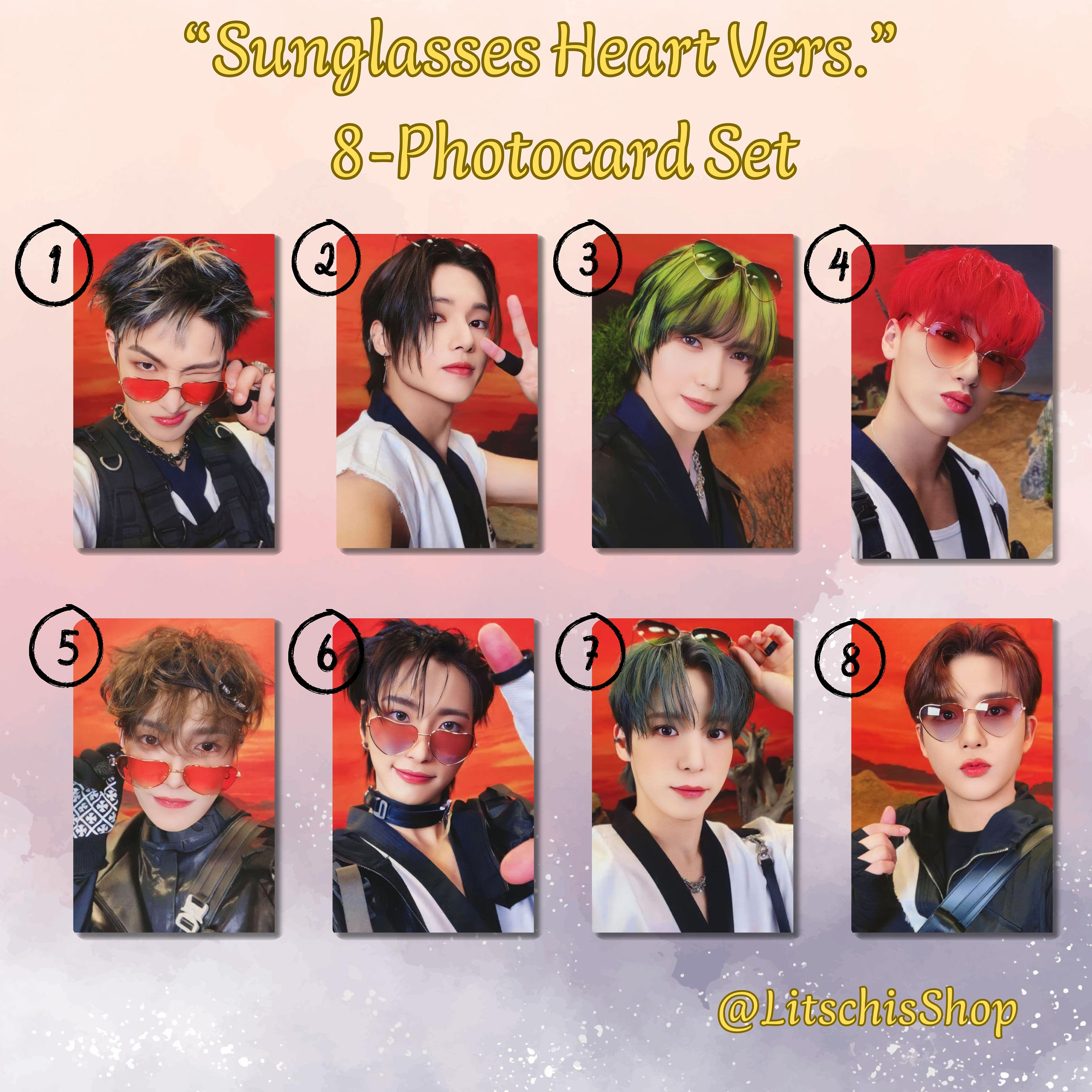 ATEEZ OT8 Fanmade Photocards / POB - Sunglasses Heart Vers