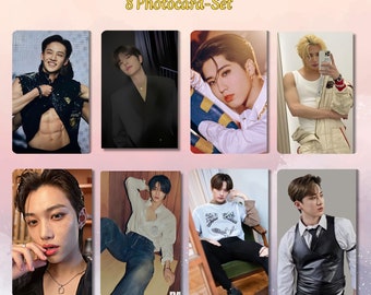 May include: A set of eight photocards featuring different members of the K-pop group Stray Kids. The photocards are printed on high-quality cardstock and feature a variety of poses and expressions. The photocards are perfect for fans of Stray Kids.
