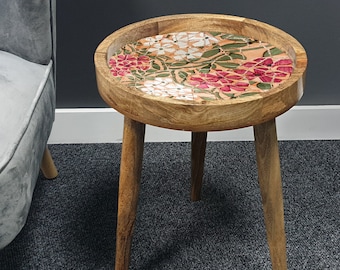 Solid Mango Wood Side Table End Table Coffee Table Drinks Table Mosaic