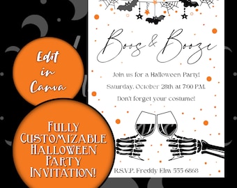 Uitnodiging voor feest van Boos & Booze | Canva-sjabloon | Bewerkbare Halloween-uitnodiging