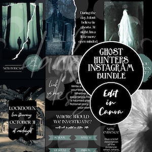 Paquete de Instagram de Cazadores de Fantasmas / Plantillas de Canva para redes sociales de Investigadores Paranormales