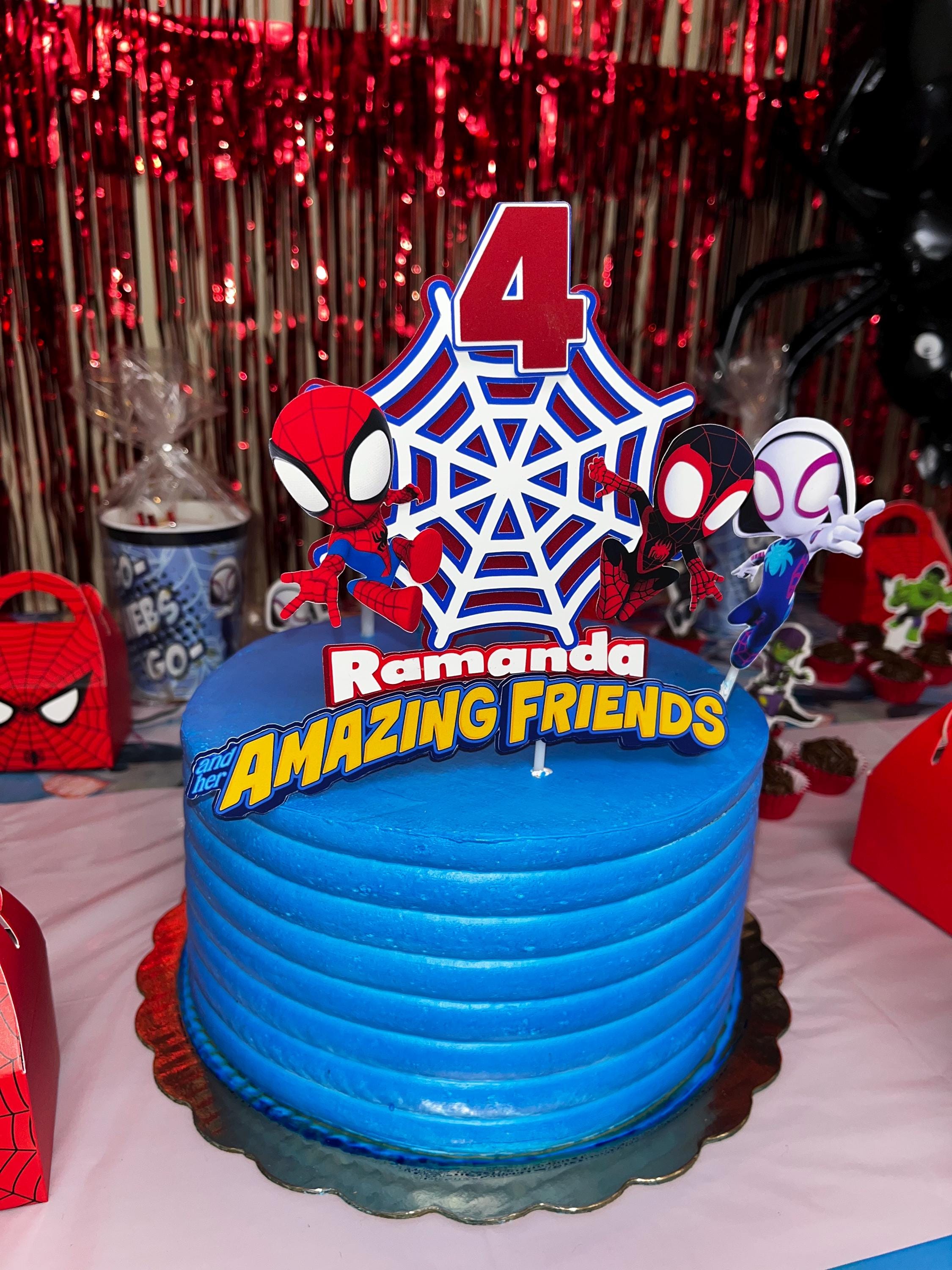 Personalised Spidey and Friends Cake Topper – Custom Superhero Birthda