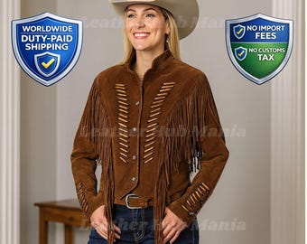 Handgefertigte Vintage Wildleder Fransen Jacke | Western Cowgirl Ledermantel
