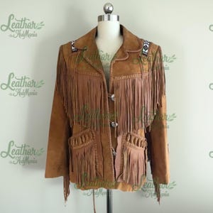 Women’s Western Cowgirl Style Suede Leather Jacket with Beads, Women’s Handmade Suede Leather Fringed Coat, Native Vintage Tassel Jacket
