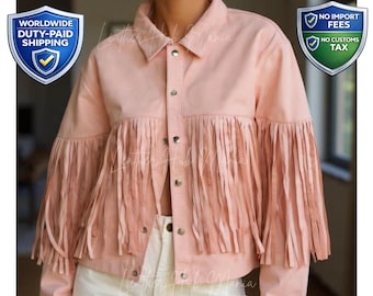 Vintage Cowgirl Wildleder Fransenjacke, Baby Rosa Westernleder