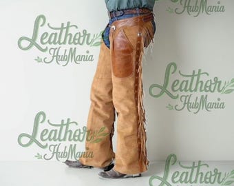 Cespugli Western In Pelle Con Frange – Per Uomo, Marrone Cowboy, Da Rodeo, Fatti A Mano In Pakistan
