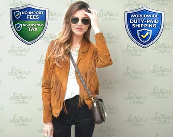 Handgefertigte Wildleder Fransen Jacke | Vintage Western Cowgirl Mantel