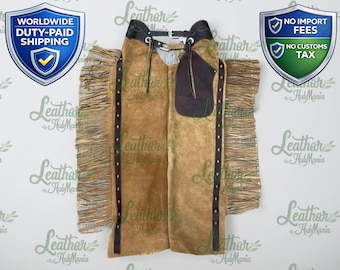 Herren Handgefertigte Wildleder Cowboy Chaps | Western Fransen Rodeo Festival Wear