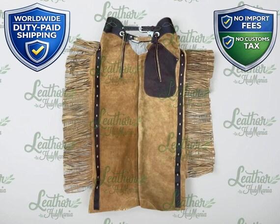 Hulara Chaps de Cowboy Western en Cuir suédé pour Hommes/Femmes Chaps de Protection de Chasse avec Ensemble de joug