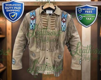 Vintage 1980s Wildleder Westernjacke mit Fransen, indianischer Stil