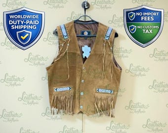 Handgefertigte Wildleder Cowboy Weste | Fransen Tribal Kleidung im Westernstil