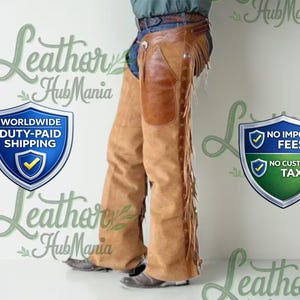 Chaparreras vaqueras de ante, pantalones de montar western con flecos para hombre