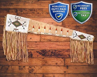 Handgefertigte Leder Fransen Waffenhülle | Wildleder Native Cowboy Perlen Rifle Scheide